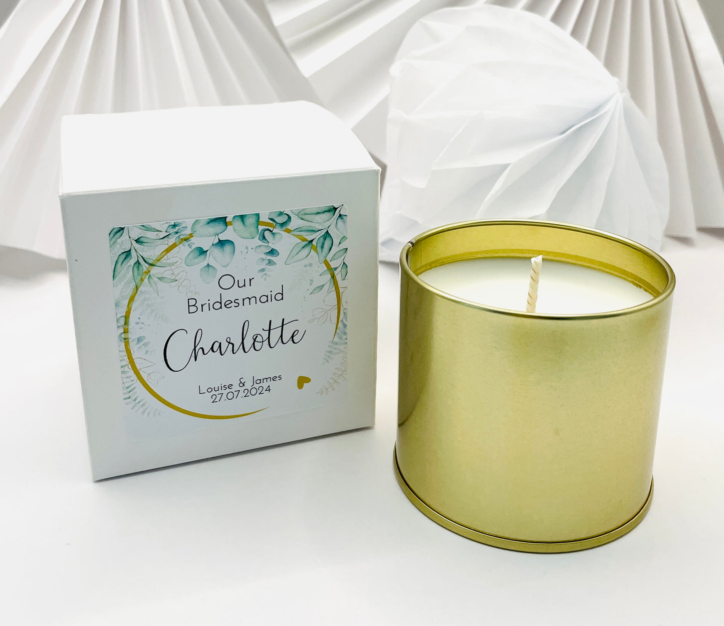 Personalised Scented Soy Wax Candle | Gift Boxed | Wedding | Thank You | Bridesmaid | Maid Of Honour | Mother Of The Bride | GREEN FOLIAGE