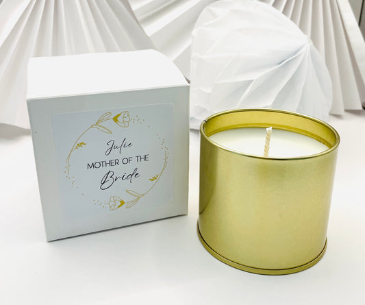 Personalised Scented Soy Wax Candle | Gift Boxed | Wedding | Thank You | Bridesmaid | Maid Of Honour | Mother Of The Bride | GOLD FLOWERS