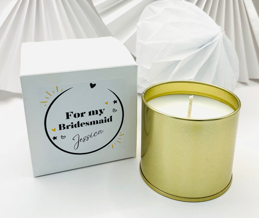 Personalised Scented Soy Wax Candle | Gift Boxed | Wedding | Thank You | Bridesmaid | Maid Of Honour | Mother Of The Bride | HEARTS & STARS