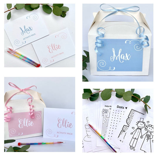 Personalised Children's Wedding Activity Box Activity Pack Kids  Gift Favour | Swirls