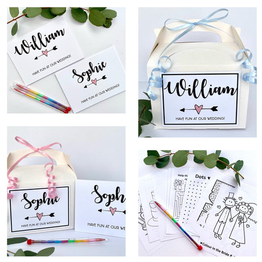 Personalised Children's Wedding Activity Box Activity Pack Kids Gift Favour | Text