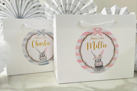 Personalised Easter Egg Hunt Boutique Gift Bag | Rabbits | Bunny Ears | Easter Egg | Party Treat Bag | Easter Bag | Happy Easter | White