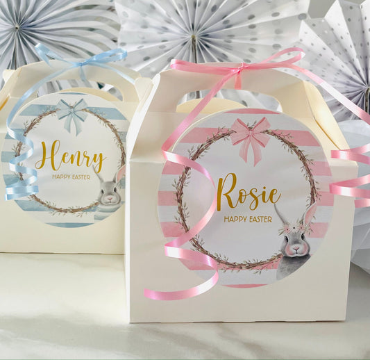 Personalised Easter Egg Hunt Small Treat Gift Box | Rabbits | Bunny Ears | Easter Egg | Party Treat Box | Happy Easter | White