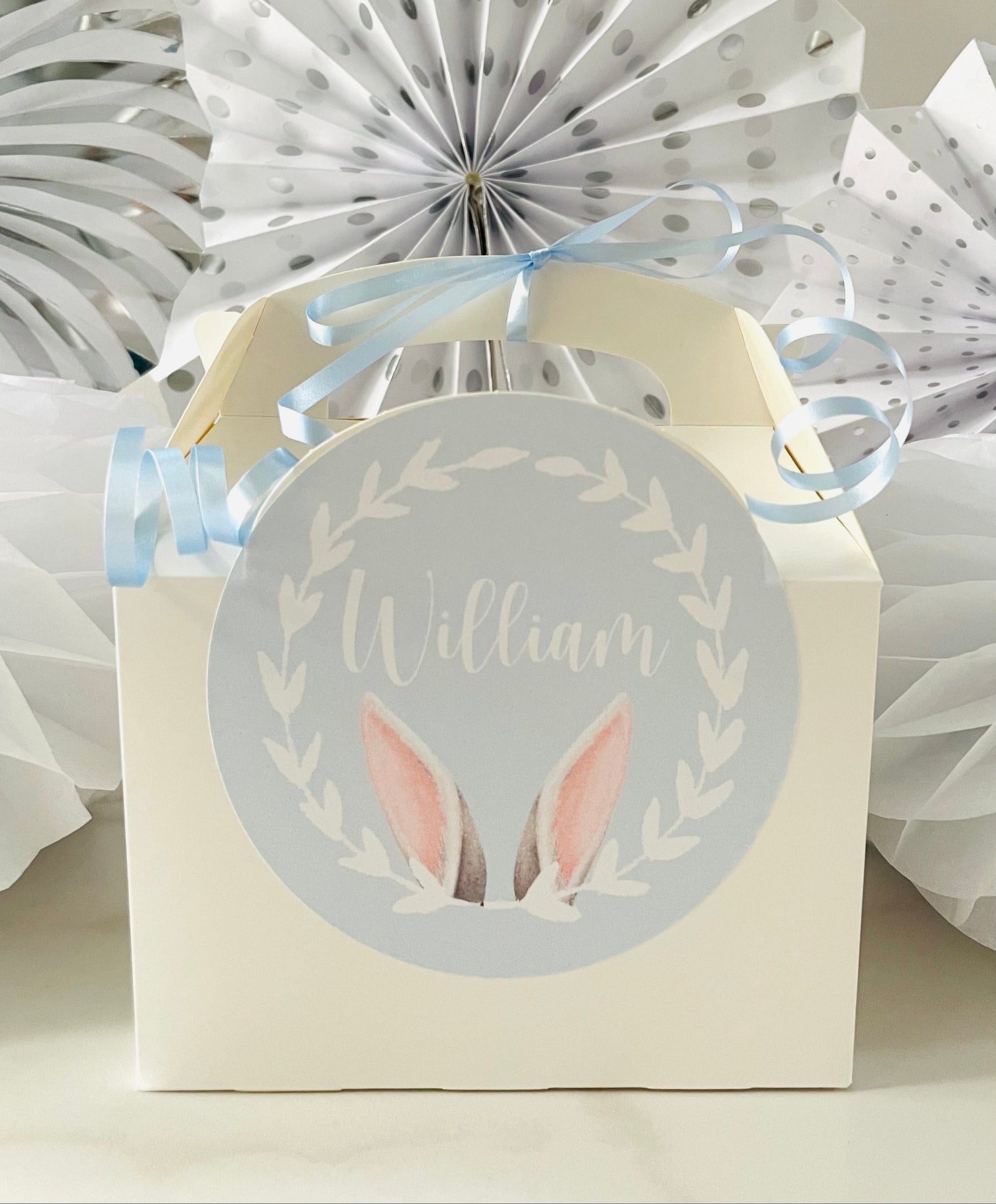 Personalised Easter Egg Hunt Small Treat Gift Box | Bunny Ears | Easter Egg | Party Treat Box | Happy Easter | White