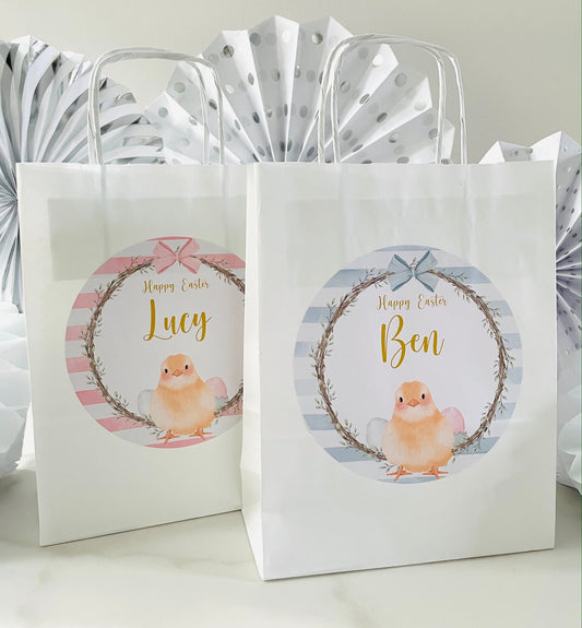 Personalised Easter Egg Hunt Gift Bag | Rabbits | Chicks | Bunny Ears | Easter Egg | Party Treat Bag | Easter Bag | Happy Easter | White