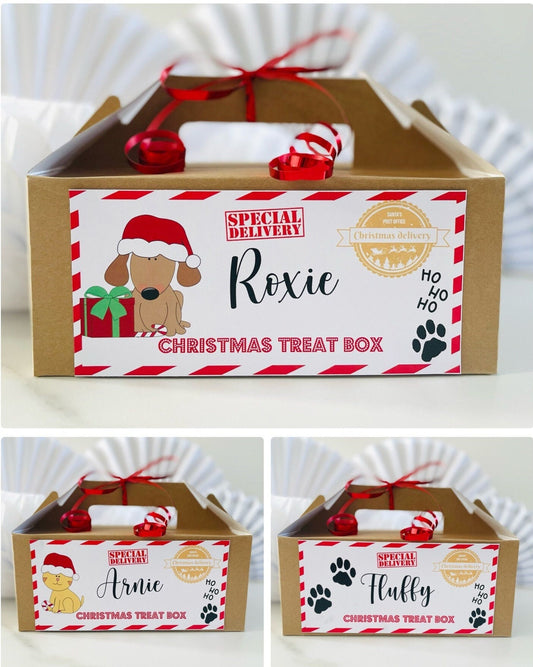 Personalised Christmas PET TREAT Gift Box | Brown Kraft | Xmas | Dog Box | Cat Box | Small Pets Box | EMPTY