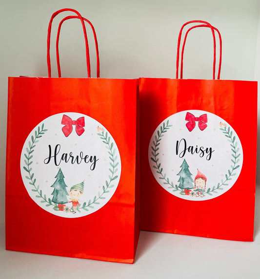 Christmas Eve Bag | Christmas Gift Bag | Personalised | Santa Hamper | Night Before Xmas | Childrens Christmas Eve Bag | Red | Wreath