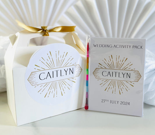 Personalised Childrens Box and Activity Pack | Wedding Favour Gift | GOLD BLAST